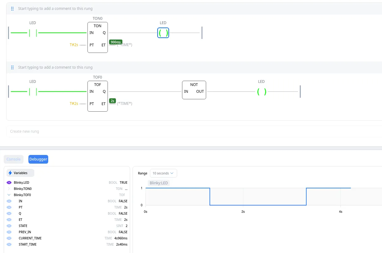 The debugger attached to the blinky program